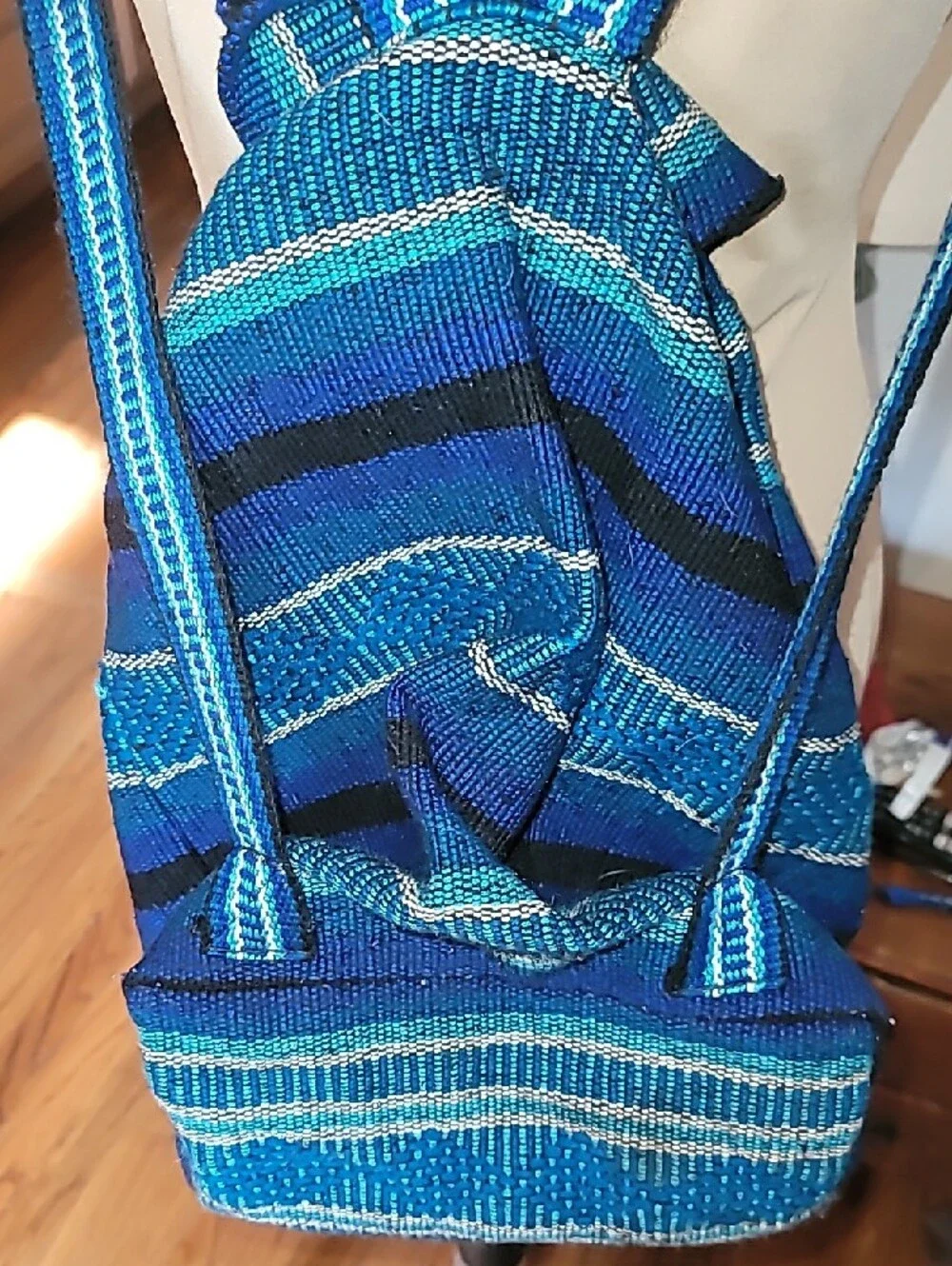 Blue Striped Woven Backpack 